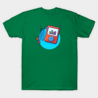 Ipod Audio Music Player with Earphone Cartoon Vector Icon Illustration T-Shirt